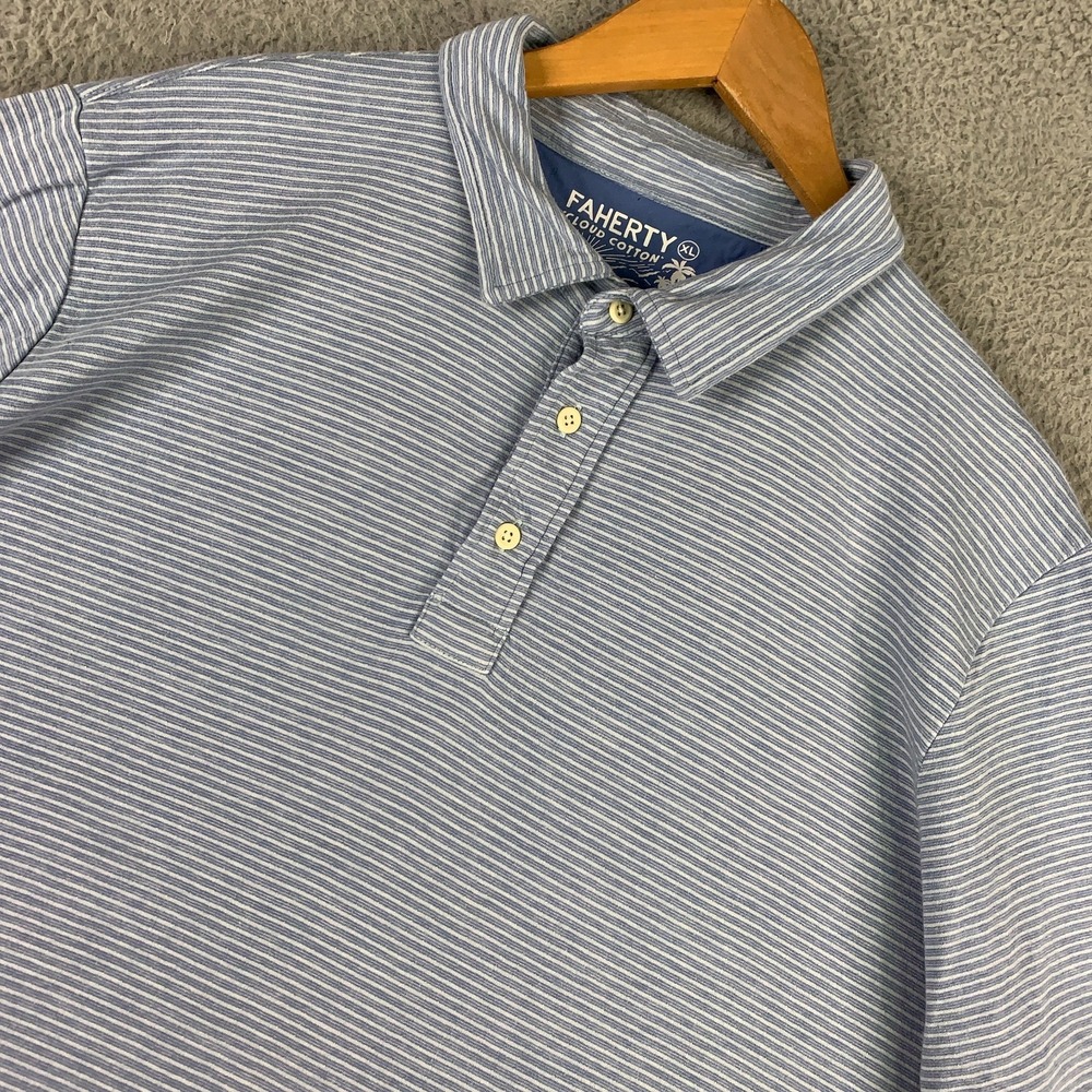 Faherty Cloud Polo Shirt Men's XL Blue Stripe Pima Cotton Blend Lightweight Knit